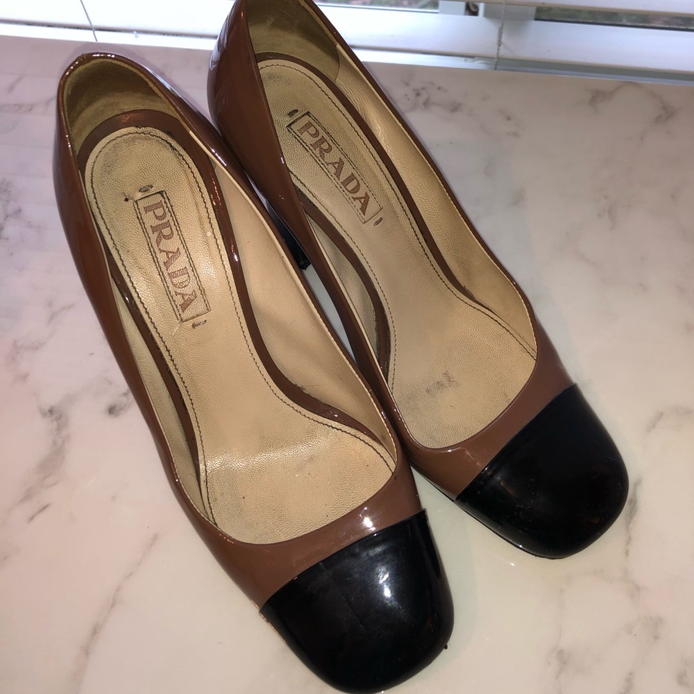 Prada patent leather block heels